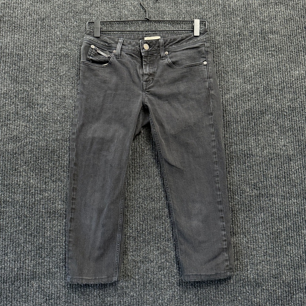 Burberry Brit Capri Jeans Measured 28 Womens Black Cropped Stretch Denim Chain